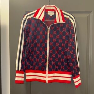 Gucci Red and Blue Bomber Jacket with Sporty Ribbing